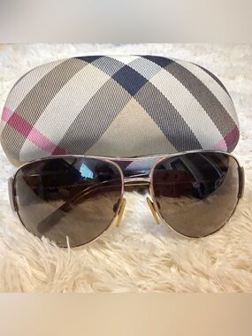 Burberry Gold Metal Aviator Sunglasses with Brown Lenses